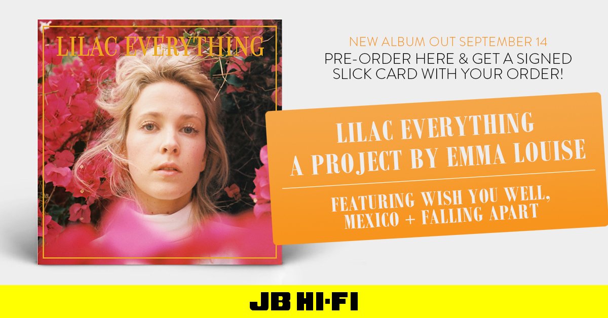 Lilac Everything is a transformative exploration of the artist's life. With Tobias Jesso Jnr at the helm as producer, @EmmaLouiseHere has created 10 new transcendent songs! Pre-order @JBHiFi online & get a signed slick card jbhifi.com.au/music/browse/a…