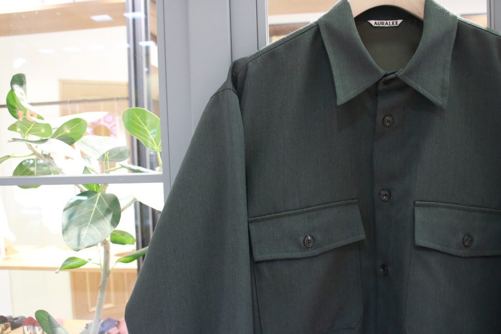 トップス AURALEE WOOL KID MOHAIR GABARDINE SHIRTS Auralee Wool Kid-Mohair Gabardine Shirt - Dark Olive | Garmentory