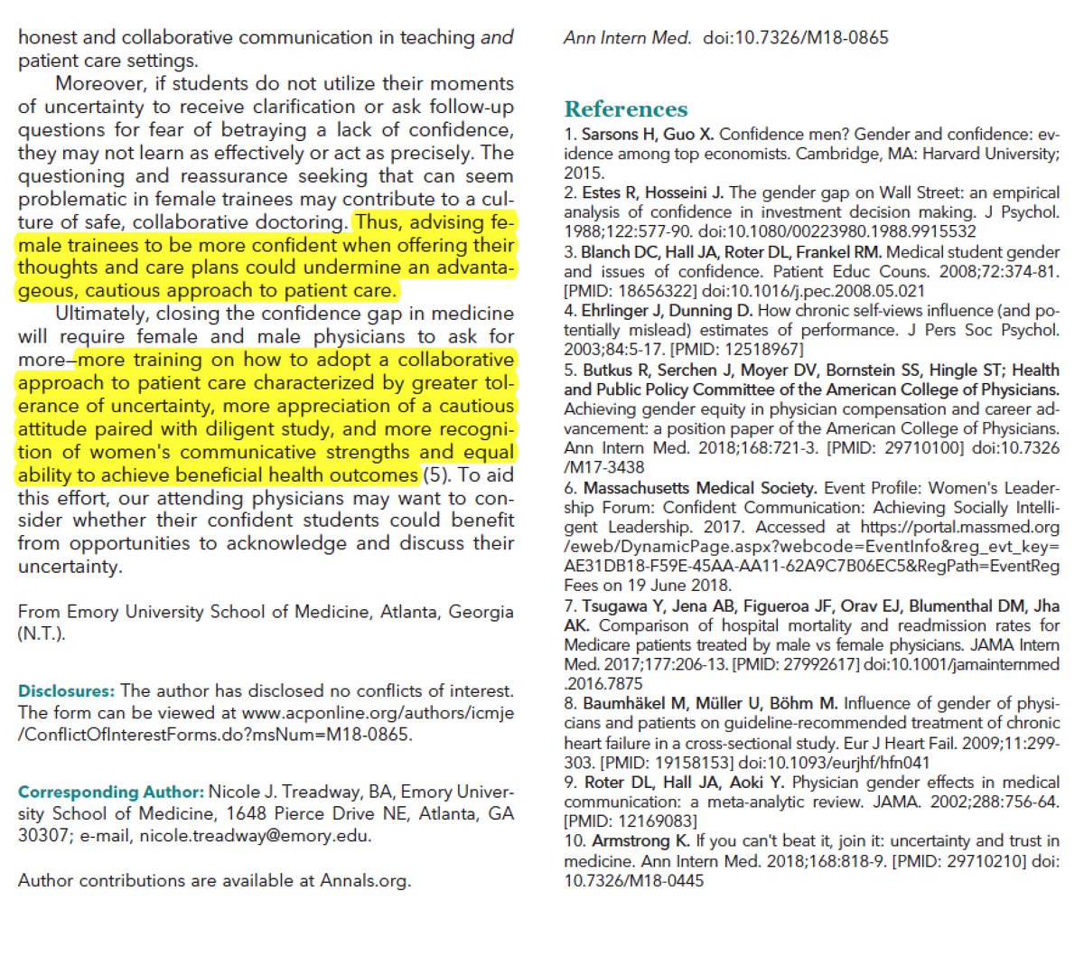 Eric Topol (@erictopol) on Twitter photo A medical student reflects on being told to "she needed to present with more confidence."
annals.org/aim/article-ab⦠<a href="/AnnalsofIM/">Annals of Int Med</a> by Nicole Treadway cc <a href="/choo_ek/">Esther Choo, MD MPH</a> #meded A medical student reflects on being told to "she needed to present with more confidence."
annals.org/aim/article-ab⦠<a href="/AnnalsofIM/">Annals of Int Med</a> by Nicole Treadway cc <a href="/choo_ek/">Esther Choo, MD MPH</a> #meded