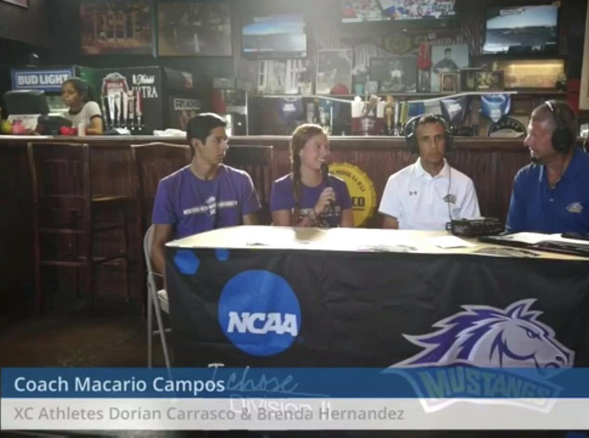 quelycarr's tweet photo. WNMU Cross Country Team Captains, Dorian and Brenda, getting interviewed. Good luck this Saturday at NMSU! GO MUSTANGS! #livingthedream #myboy #proudmom #WNMUXC @CarrascoCoach https://t.co/aKVY3Mpqon