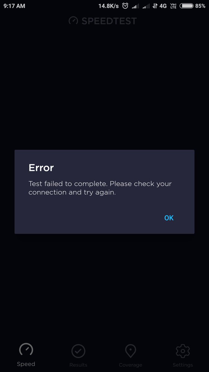 ShubhamJainnSJ's tweet image. @Airtel_Presence @airtelindia Claiming improved network and data coverage over all the advertisements; OOKLA speedtest isn't able to connect itself to network.
#CallDrops #AirtelPoorNetwork