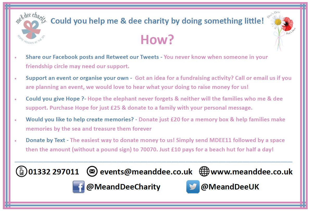CraigDay4's tweet image. This #RememberACharityWeek find out how you can help @MeandDeeUK families needing support now and in future: meanddee.co.uk #HumanSearchEngine
