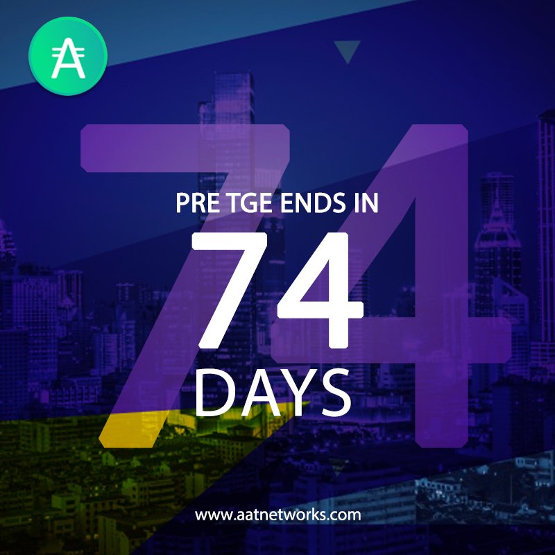 AatNetworks's tweet photo. 74 days to go for the Pre-TGE Sale! Make the most of it now!
For more details,
Visit: https://t.co/YLXilAT9Sp
#cryptocurrency #bitcoin #crypto #erc20 #ethereum #blockchain #token #tokensale #tge #aatnetworks #ico #icosale #sale #blockchaintechnology https://t.co/8vtQXRrRGx