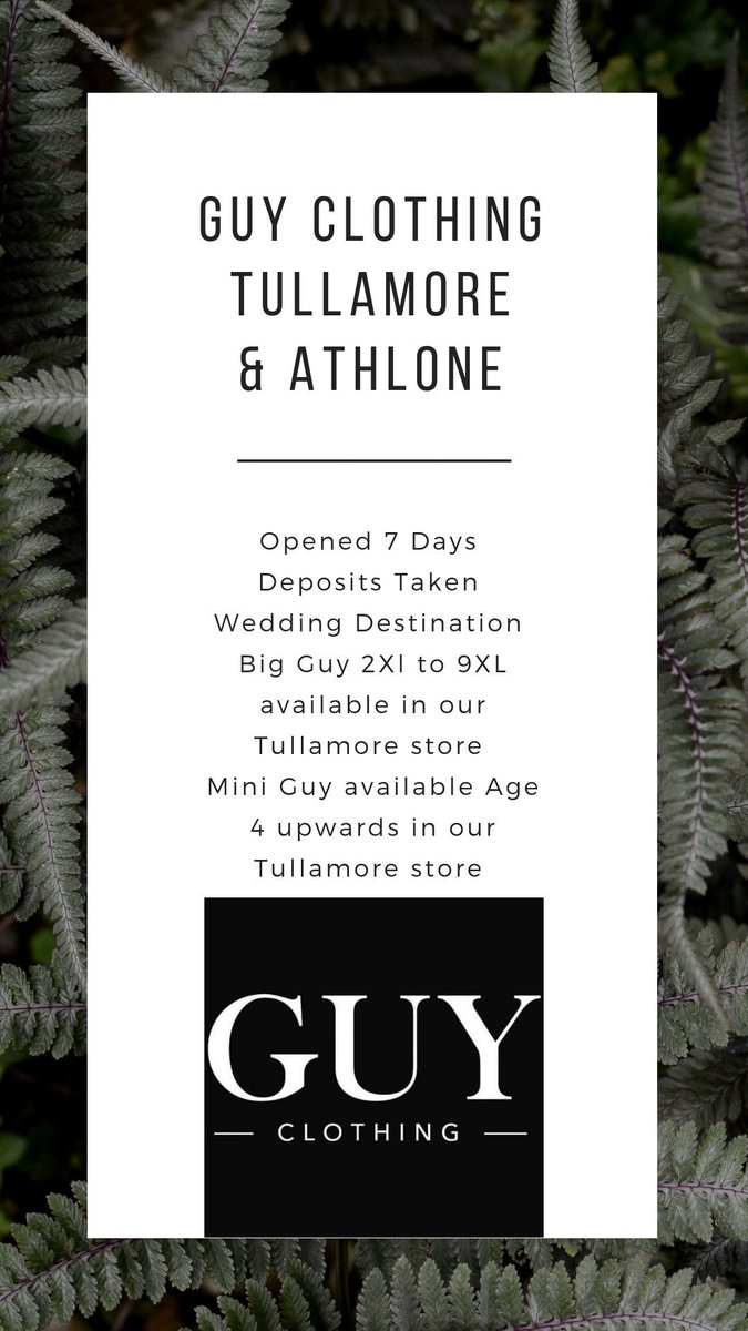 GuyClothing's tweet photo. #place2shop #topbrands #irishowned #menswear #boyswear #bigguyrange #9xl #opened7days #deposits
Can't get in - ring for delivery ☎📞 057-9320815 https://t.co/sGwKaJmY23