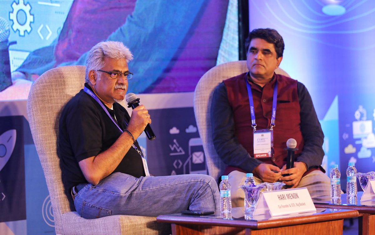 The Fireside Chat on 'Celebrating Entrepreneurship' begins with <a href="/SanjayAnandaram/">Sanjay Anandaram</a>  and Hari Menon, CEO, <a href="/bigbasket_com/">bigbasket</a> at #Elevate2018 shedding more light on the highs and lows of the entrepreneurship journey. #Rise