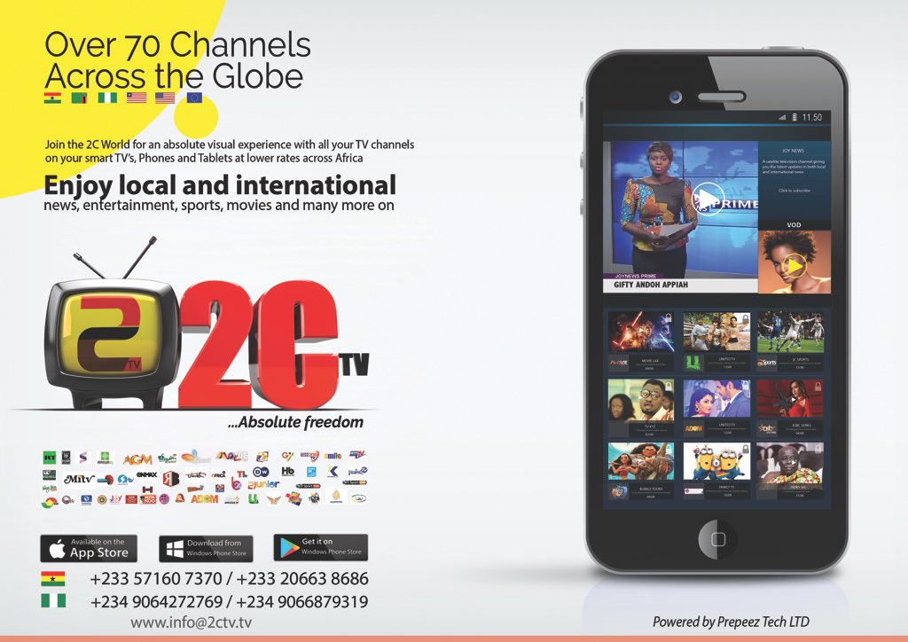 2Cmobiletv's tweet photo. Join the 2C World family for an absolute visual experience on your mobile phones, tablets, smart TV's at lower cost.
Enjoy Free data streaming services and so much more!
Download your 2CTV App today!!!!
#2CTV  
#2CWorld https://t.co/9ci2UJ2g76