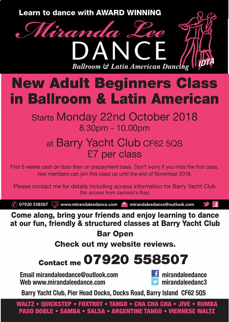 @Mirandaleedanc3 New #dance class starting 22nd October at #byc #ballroom #latin #BarryIsland @HighStShop @HopkinsButchers @ValeSLSC @visitthevale @barryctc @Marcos_Cafe_ @annieandlolo @gem_news @bay5coffee