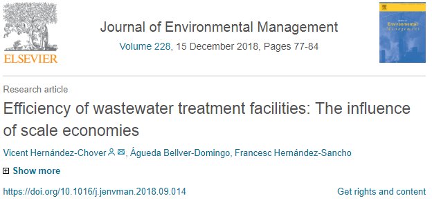 #BuenosDiasATodos 📣 ¡Amanecemos con #novedades! 📣 Nuevo #artículo publicado en la #revista "Journal of #Environmental #Management" que analiza la influencia de las economías de #escala sobre el proceso de #tratamiento del #agua #residual 😊
+info: sciencedirect.com/science/articl…