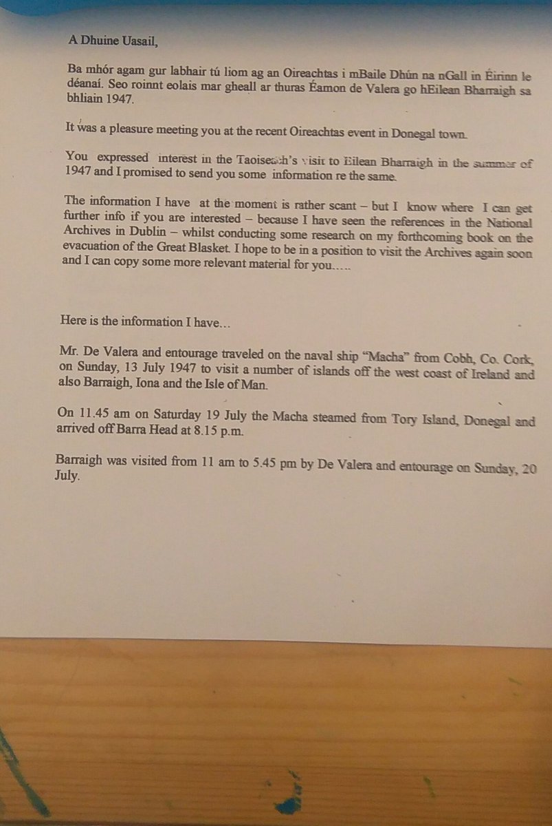 Some more information, including the precise date (Sunday 20th July, 1947; having steamed over from Tory Island the day before and anchored off Barra Head), and an outline of his intinerary.