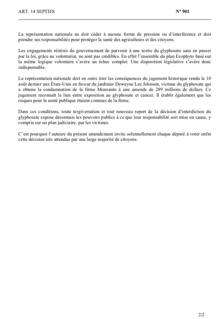 Voici l’amendement pour l’ #interdiction du #glyphosate qui sera à nouveau défendu dans le cadre de la loi #EGAlim #saison2 cette semaine #StopPesticides 🐞🌾🐝