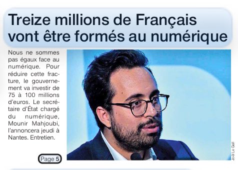 mounir's tweet image. Tous mobilisés avec le gouvernement pour former les 13 millions de français en difficulté avec le #numérique ! Identifier les publics et délivrer des pass numériques pour suivre 20h de formation dans toutes les collectivités engagées à nos côtés ! @OuestFrance #NumeriqueInclusif