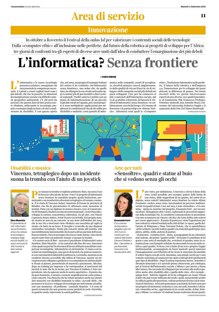 informatici's tweet photo. L'INFORMATICA? SENZA FRONTIERE
Questa mattina su @CorriereBN le prime anticipazioni sul Festival di Informatici senza Frontiere in programma a Rovereto dal 12 al 14 ottobre.
Scoprite il Festival su: https://t.co/bJBGf8YcXJ

#ISFestival https://t.co/IjaTvqRMIz