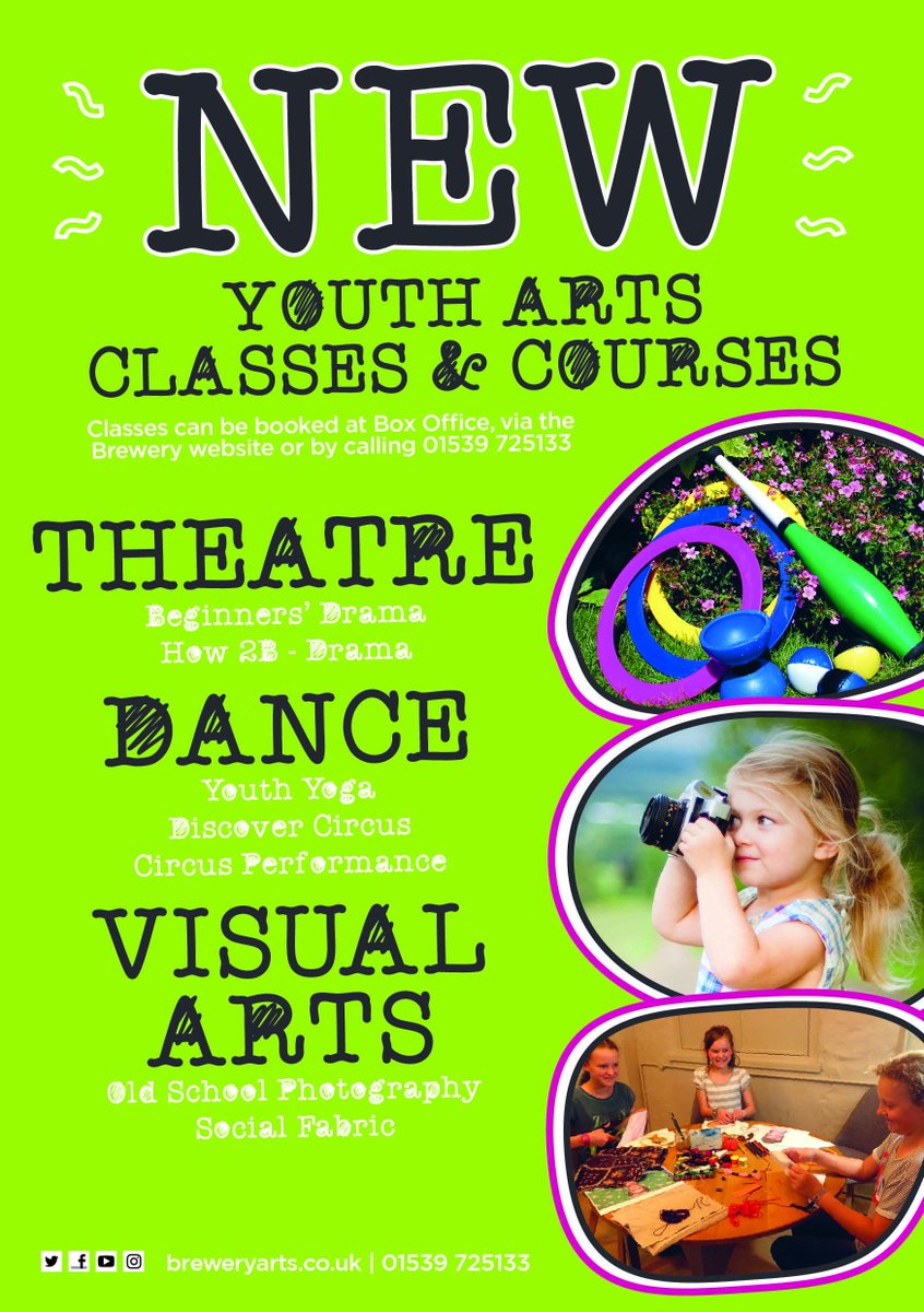 EXCITING NEW CLASSES!! New youth art classes and courses for all ages. Find out more today ....

breweryarts.co.uk/whats-on/young…

#youthlearning #theatreclasses #artclasses #actingclasses #kidsclasses #youthworkshops #youthdance #Kendal #LakeDistrict