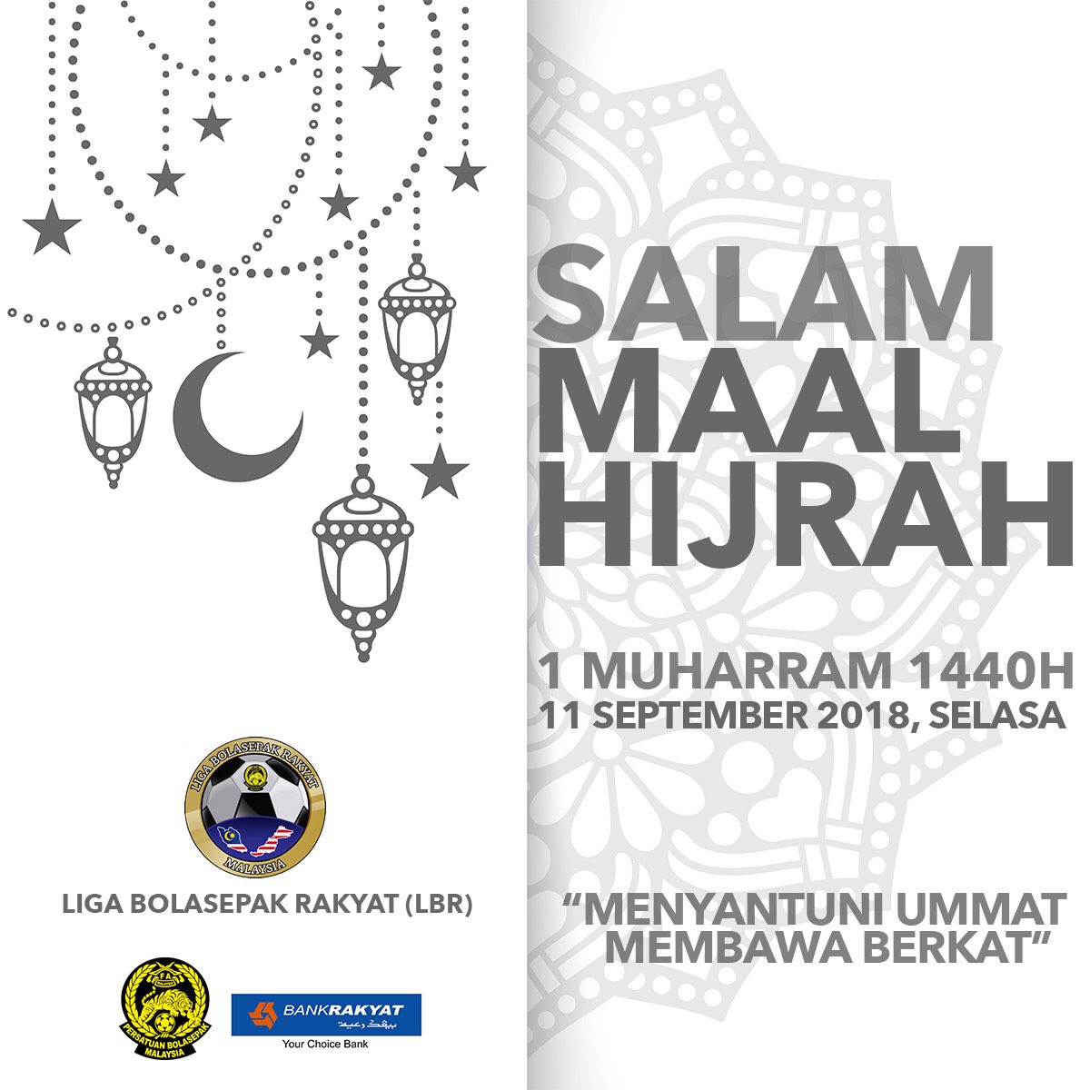 Salam Maal Hijrah 1440H 
.
Semoga Tahun ini menjadi tahun yang lebih baik dari Tahun yang sebelumnya.
.
Salam ikhlas daripada warga Liga Bolasepak Ralyat (LBR).