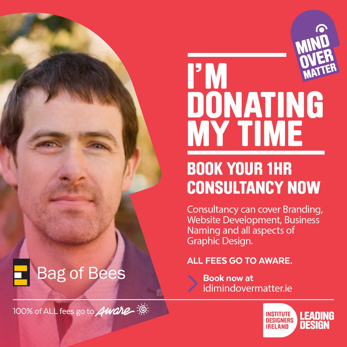 bagofbees's tweet photo. I'm donating my time to help @IDIIreland's Mind over Matter event @IDI_MOM. Book a consultation to talk about all aspects of Branding / Website Design and Business Naming for your business. All fees go to @aware. Book now https://t.co/DWGaOSwMAE please share! https://t.co/vwd3WDe6Qn