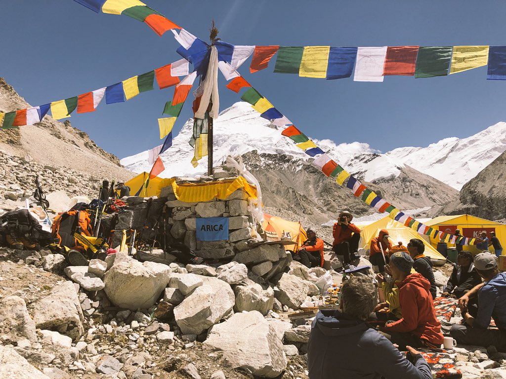 carolinegleich's tweet image. Today, we had a puja ceremony at advanced base camp. The purpose is to ask the gods of the mountains to grant us safe passage to the summit and back. I am feeling awful from the altitude, but the ceremony lifted my spirits. @alpenglowexped #adventuredoneright