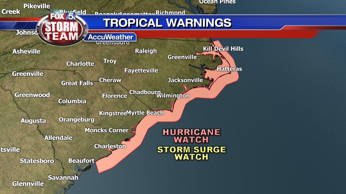 This is what is new with the 5am Tuesday update: Hurricane Watches and Storm Surge Watches have been posted. Means potential for life-threatening storm surge/hurricane conditions within 48 hours or less. @GoodDayAtlanta #fox5atl