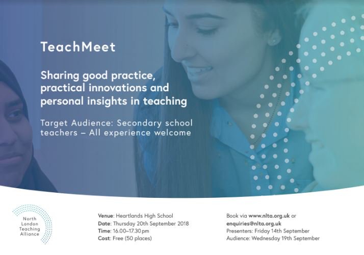 TLHeartlands's tweet photo. Are you passionate about #teaching and #CPD? Why not sign up for Heartlands #TeachMeet ? Join us on 20th Sept. from 4 to 5.30 p.m. Let's share outstanding #teaching practice! Sign up via https://t.co/lbLQWsuRvP    #TMHHS18 #Haringey @NorthLondonTSA https://t.co/48br4Ojtsj