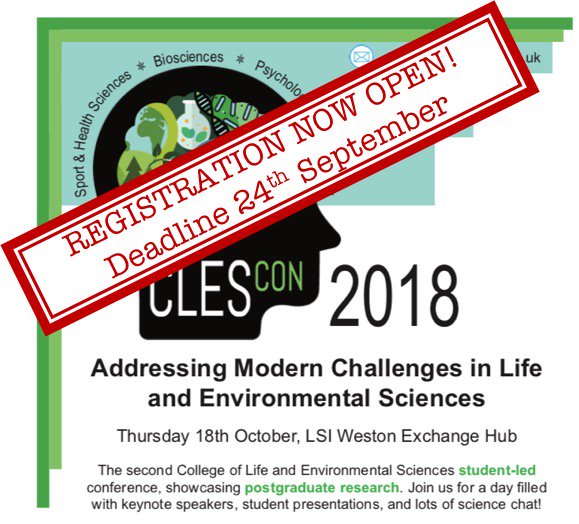 UofE_Research's tweet image. MT @sarahseasthings: REGISTRATION FOR #CLESCon 2018 OFFICIALLY OPEN! Register to attend, present a talk or/and a poster on Oct 18th, #teamCLESCon can&apos;t wait to see what incredible work you PGRs are up to! @CLESUniofExeter @UofE_Research @ExeterDoctoral @UniofExeter @ExeterGuild