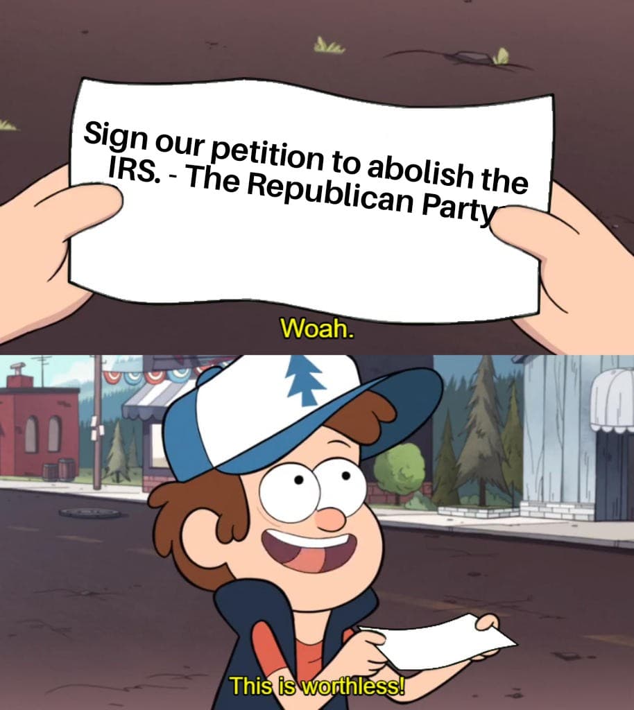 For 2 years the RNC did fundraising off of anger at IRS and gathered signatures to abolish IRS. Now the DNC is fundraising off anger over the <a href="/POTUS/">President Donald J. Trump</a> tax returns. Nothing will be solved by either. #FAIRtax fixes both.