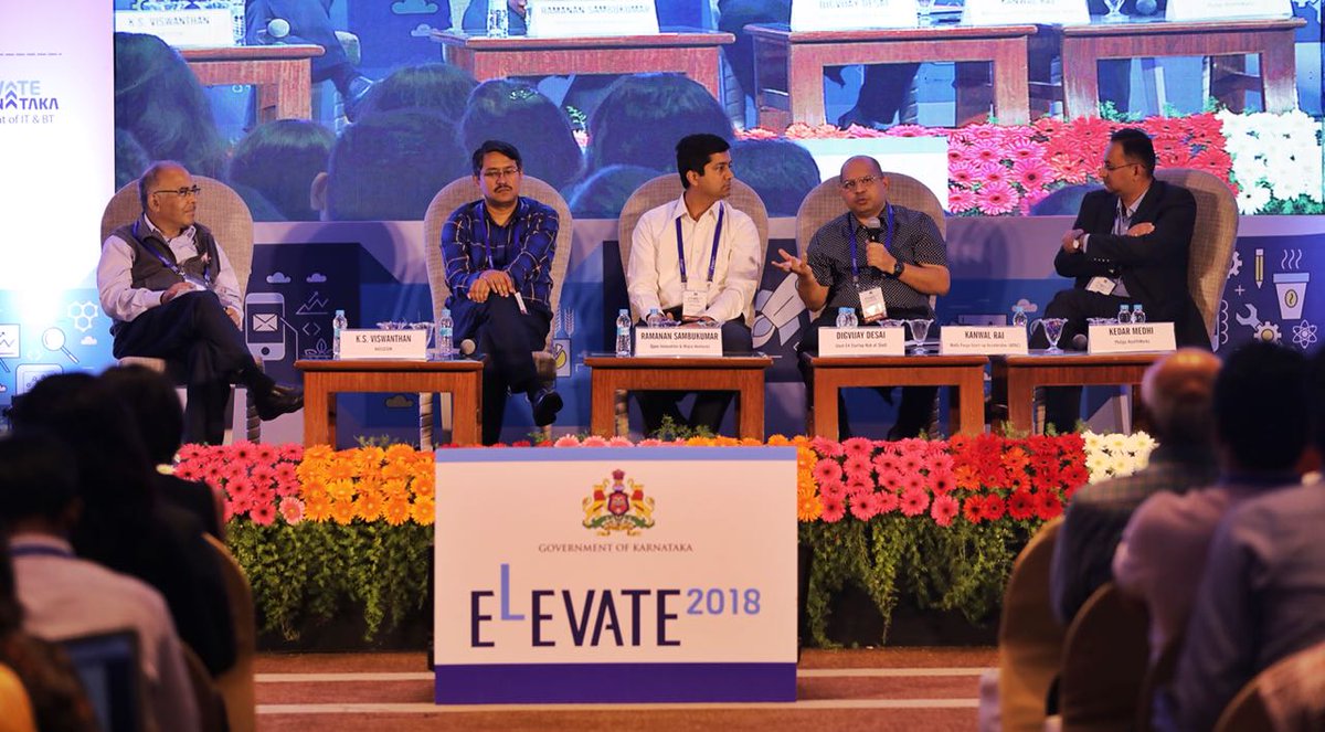 Panel discussion on 'Growing Innovations through Collaborations' moderated by Shri KS Viswanathan, VP, <a href="/nasscom/">nasscom</a> begins with a distinguished panel from R&amp;D MNC companies at #Elevate2018 #Rise