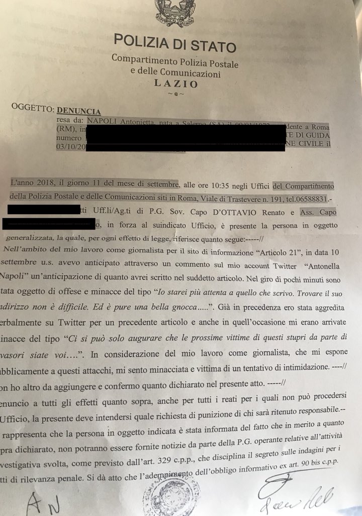 AntonellaNapoli's tweet image. Questa volta #squadristidatastiera dovranno assumersi loro responsabilità.
Parola per parola. Denunciare era doveroso.
Lo dovevo a me, a mio marito, a mia figlia!
Grazie per l’ondata di solidarietà che mi ha travolta. Non essere soli conta @Artventuno @FnsiSocial @Anpinazionale