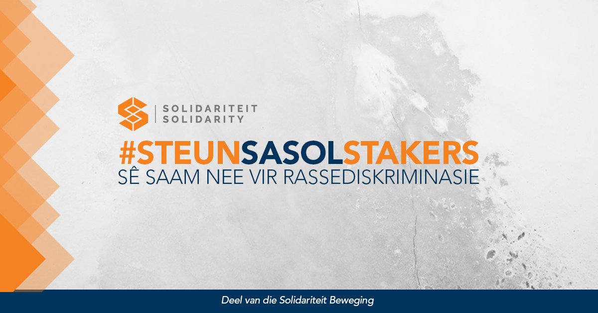 solidariteit's tweet photo. #SteunSasolStakers #SasolKhanyisa @SolidariDirk  Ek sê stop rassediskriminasie!  Ek STEUN die Sasol-stakers. Klik hier: https://t.co/KKnwiFammb https://t.co/EVCmfc3EhM