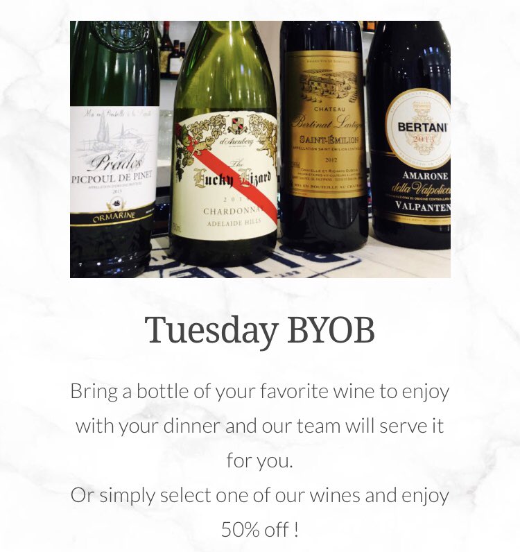 Don’t forget about this, happening every Tuesday evening!

#byo #wine #tuesday #stvilla #stalbans #hertfordshire #restaurant #wineoclock #perfectexcuse #treatyourselftuesday