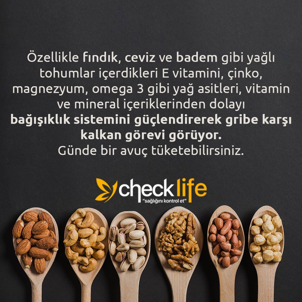 0850 305 50 51 - 0258 911 08 48
checklife.com.tr

#kuruyemiş #fındık #grip #hastalık #sağlıklıbeslenme #sağlık #sağlığınıkontrolet #sağlıklıyaşam #11Eylül #Salı