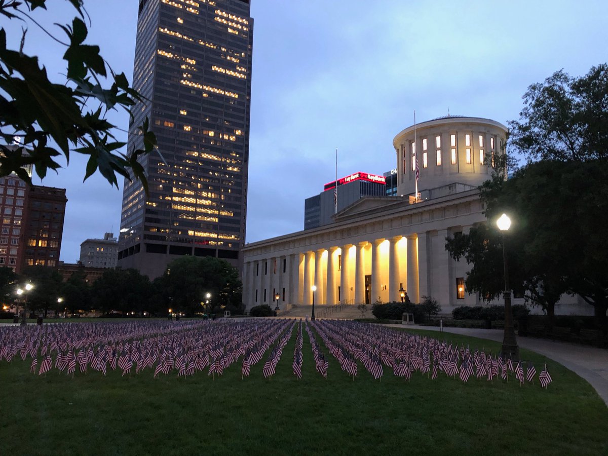 The September 11 memorial flag display at the Ohio Statehouse at dawn reminds us that freedom and peace should not be taken for granted. Proud Ohioan ⁦<a href="/TheStarkState/">Stark State College</a>⁩.