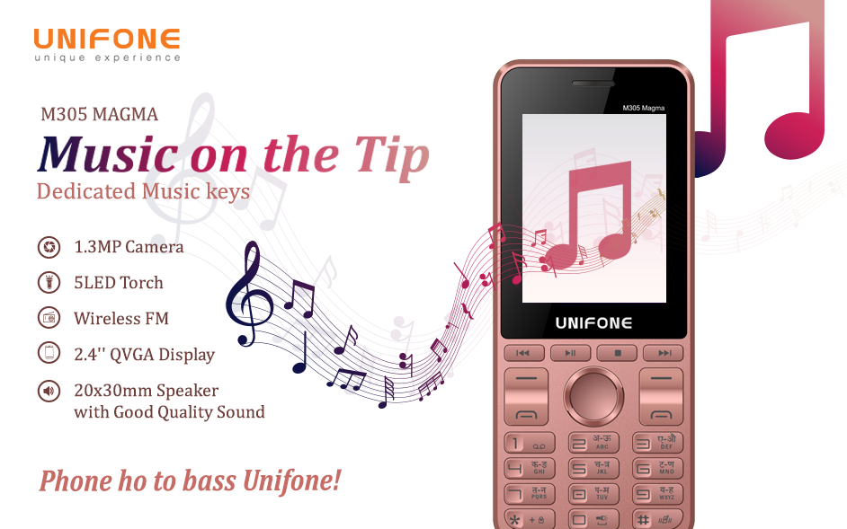 UnifoneC's tweet photo. Unifone M305 MAGMA, gives you music on your finger tips. It has a dedicated music key, 1.3MP Camera, 5LED torch and a lot more.....!! #unifonemobilecommunication #unifoneM305magma #phonehotobassunifone #uniquemobileexperience https://t.co/MOxtFpBUhh