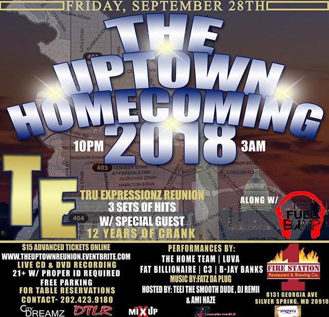 TheFullBump202's tweet image. #TheUptownHomeComming 9.28.18 #TruExpressionz 3 Sets Of Classics Along with @TheFullBump202 || POWERED BY @CityDreamzEnt @TeejSmoothDude @PGPi_dmv