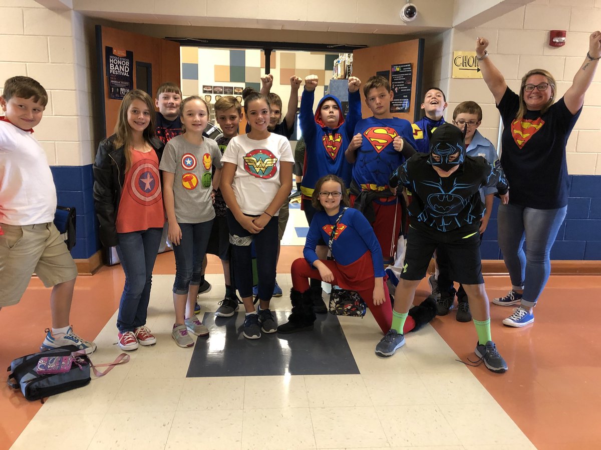 njmsband's tweet photo. Showing our school spirit for homecoming week! Superheroes! #ourband #bluedevilfamily @NJMSMiddle @JefcoedArts @JEFCOED https://t.co/vW099ncETN