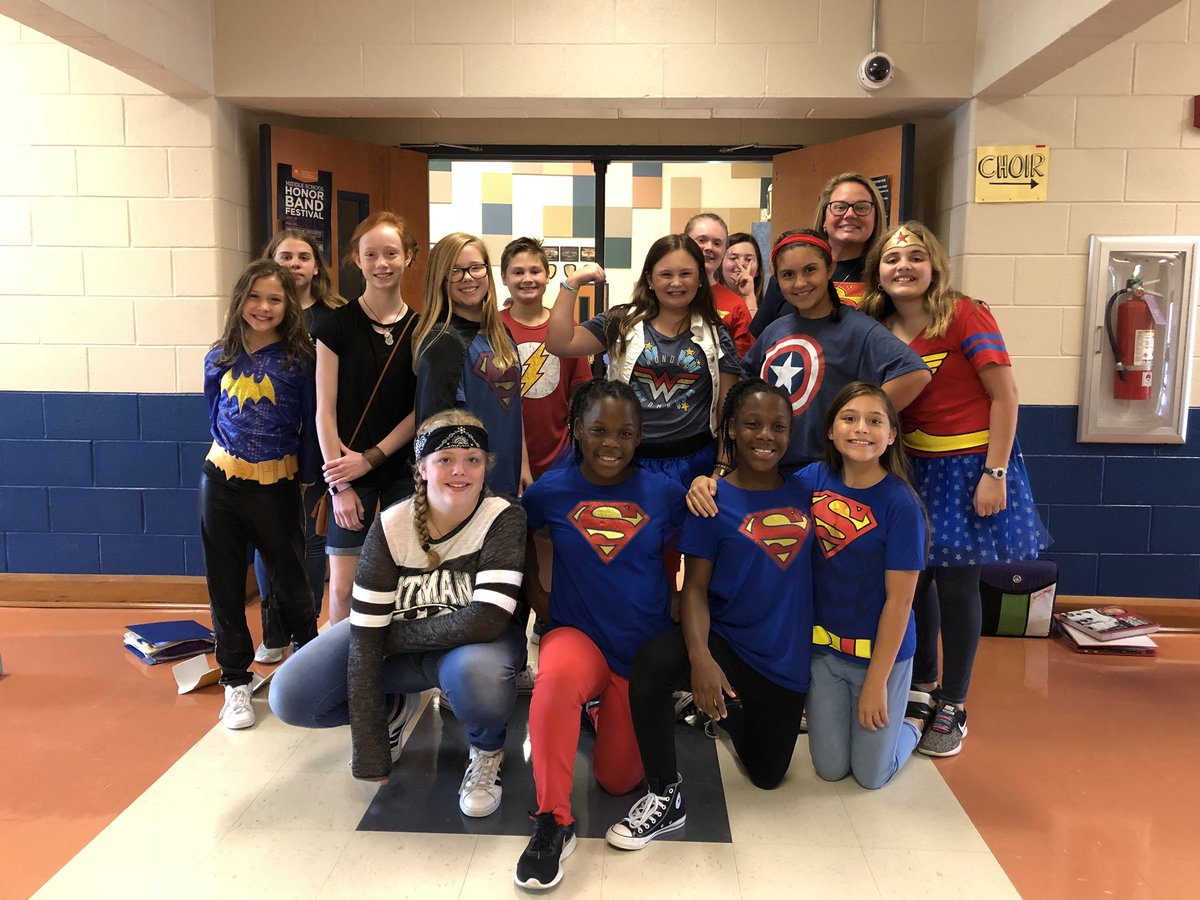 njmsband's tweet photo. Showing our school spirit for homecoming week! Superheroes! #ourband #bluedevilfamily @NJMSMiddle @JefcoedArts @JEFCOED https://t.co/vW099ncETN