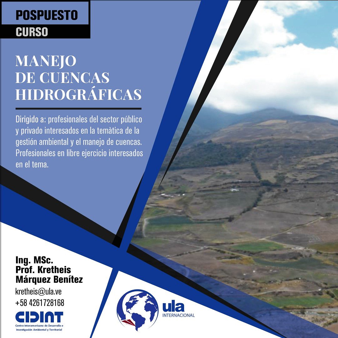 Informamos que nuestro curso: Manejo de Cuencas Hidrográficas se pospuso para dar inicio el día 05 de octubre de 2018. Aun estas a tiempo de formar parte de este curso en su primera edición. 
Inscripciones mediante: facesulavirtual.com/ulai/
ULA Internacional +58 4127659319 #ULA