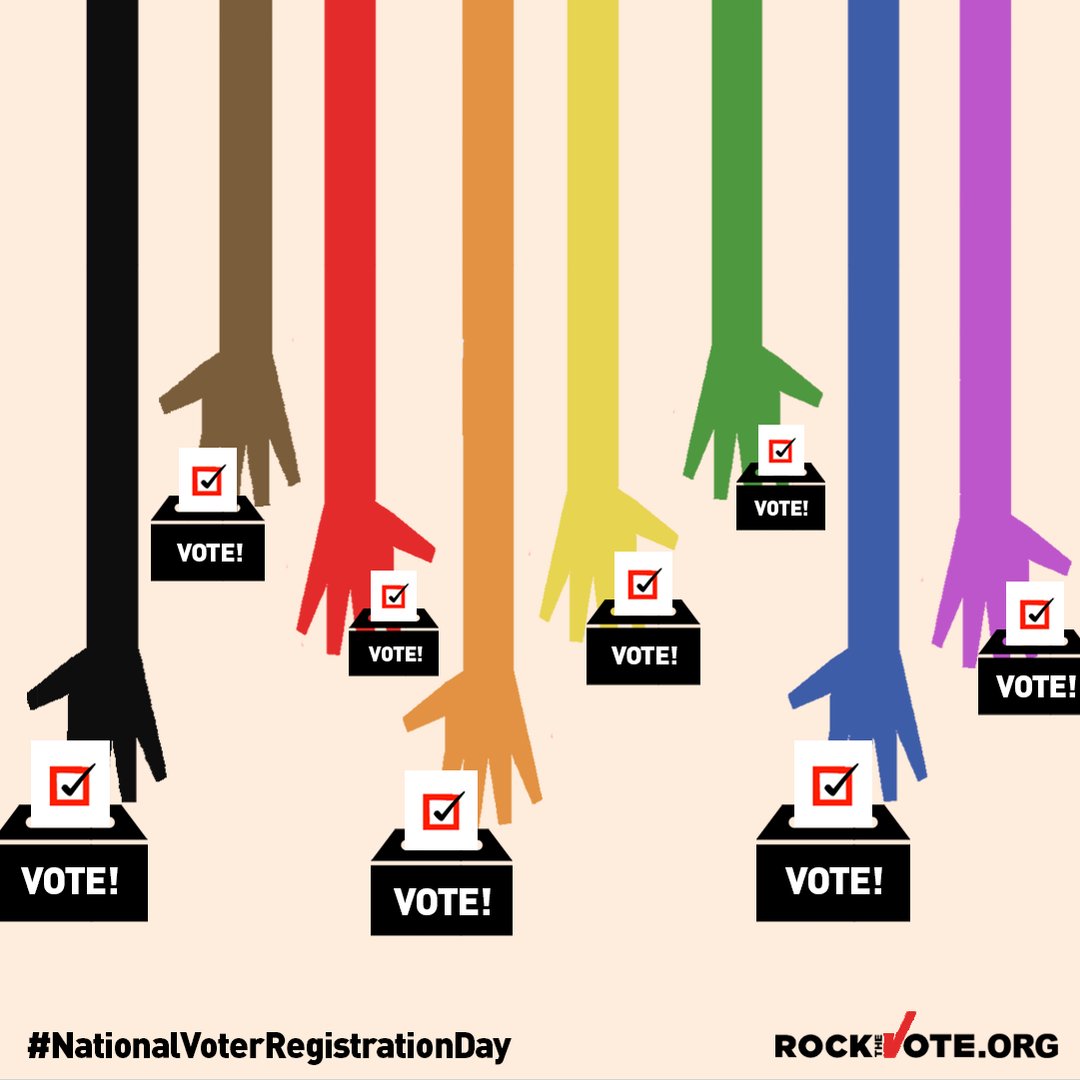 RockTheVote's tweet photo. We are all in this together. Reach out, help one another get to the polls, vote together. 

Get registered to vote for #NationalVoterRegistrationDay: https://t.co/zxpwt0X4hi https://t.co/5NvIMlm1ri