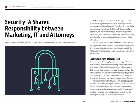 OneNorth's tweet photo. As #marketing teams’ investment in technology and use of #data-driven strategies continues to rise, so should their concern over keeping that information secure. From @ILTANet's 2018 #MarketingTechnology White Paper https://t.co/B259eSNsmd #security https://t.co/60YBsKEmhZ
