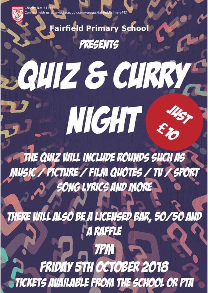 Tickets available for Quiz Night Friday 5th October. £10pp includes entry into quiz &amp; a delicious homemade curry (veggie option available). Don’t worry if you don’t have a team, you can join one on night. We look forward to seeing you <a href="/YsgolFairfield/">FairfieldPenarth</a> Please RT <a href="/PenarthView/">Penarth View</a>