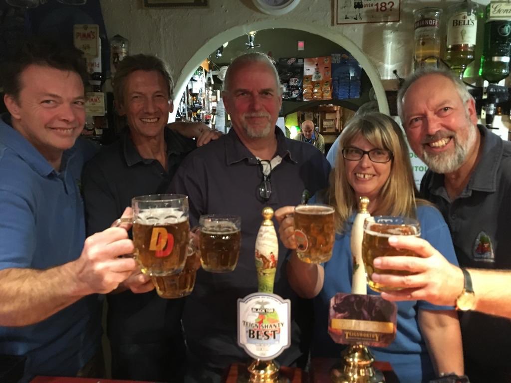 The Teign Shanty Festival Committee unwinding  with a pint of Teign Shanty Festival Ale at The Devon Arms Hotel. Now off to sing a few local songs at the Salty Restaurant in Waterloo Street 🎵