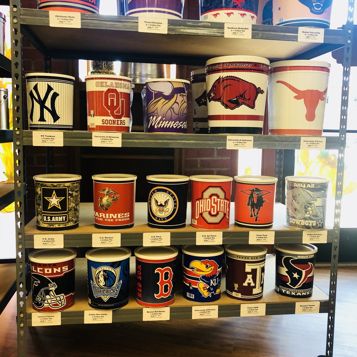 Have you checked out my collection of licensed tins? Don’t see your favorite team? It’s cool, I’m ordering more soon! 

501 W Main St Denison TX 75020
(903) 820-8123
PopAroundTheCorner.com