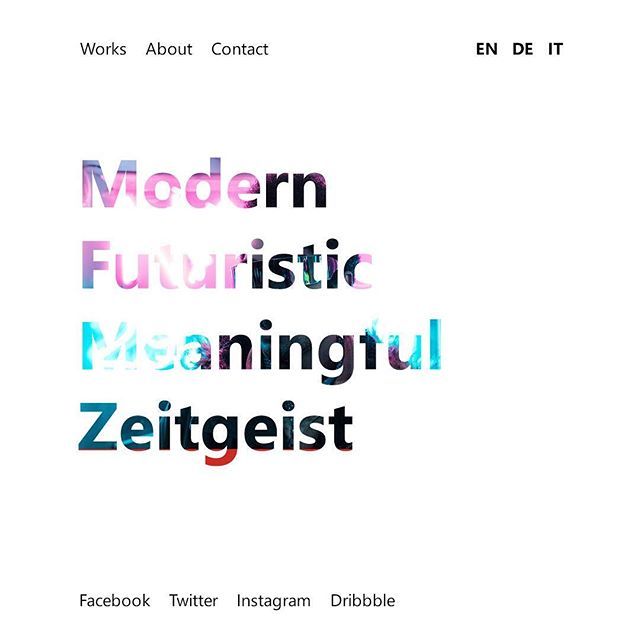 weareisphording's tweet photo. Aeon
-
#modern #futuristic #meaningful #zeitgeist #web #design #digital #interface #ui #ux #typography #minimal #type #colourful #bold #basic #simple #white #bright #daily #creativeAeon
-
#modern #futuristic #meaningful #zeitgeist #web #design #digital #interface #ui #ux #ty… https://t.co/pPmzYKDldM