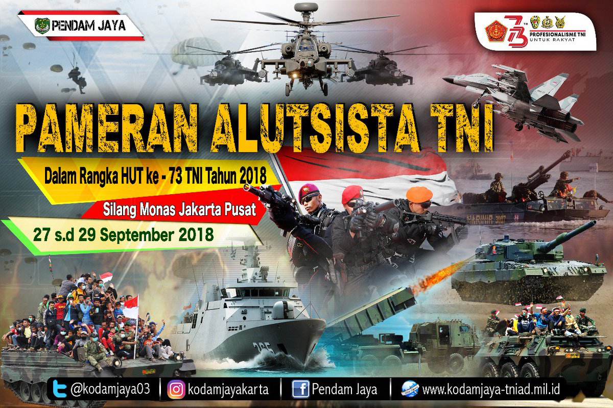Datang dan saksikan pameran Alutsista TNI 27 s.d 29 September 2018. di silang Monas Jakarta. kami tunggu!