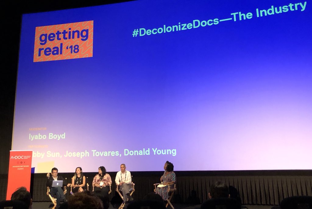 AADocNetwork's tweet image. First #DecolonizeDocs panel with Brown Girls Doc Mafia and @firelightmedia at @IDAorg’s Getting Real conference! #docsgetreal #documentary #filmmakers