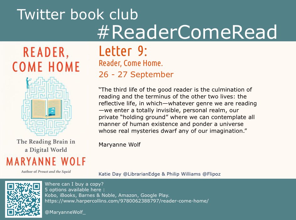flipoz's tweet photo. Here is our final chapter but the #ReaderComeRead conversation can continue with this hashtag focussing on the ideas raised in @MaryanneWolf_ book >> #DeepReading in the digital age & the future of our reading brain. @DannyGlasner @librarianedge @intlNadine https://t.co/fWR47FmKfW