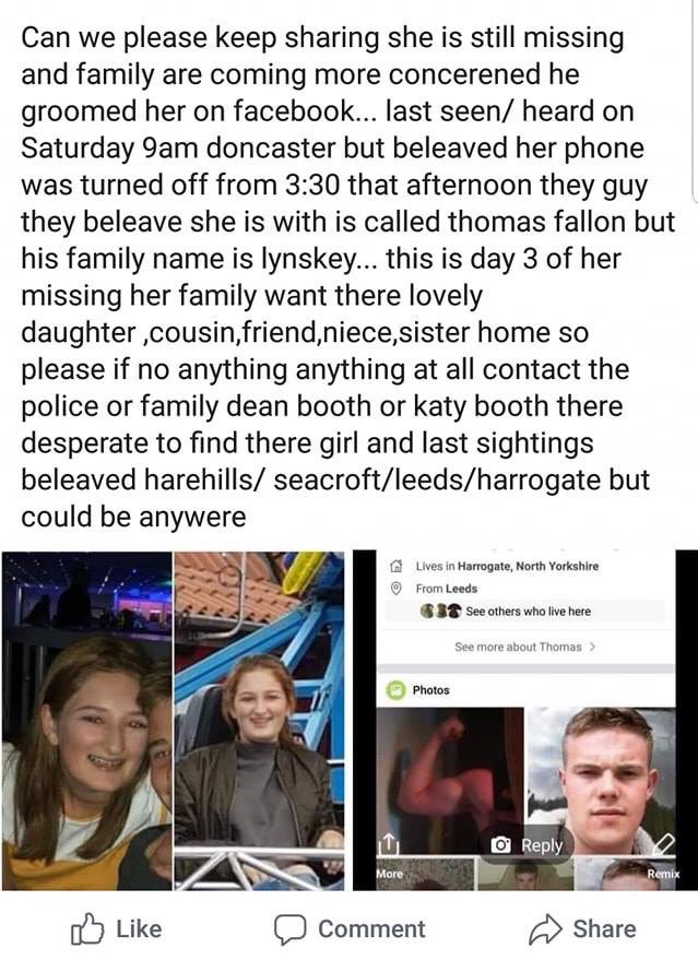 Geezajay2013's tweet photo. Can everyone Retweet to get this young girl home safe and well to her family https://t.co/wQA4JDdCC0