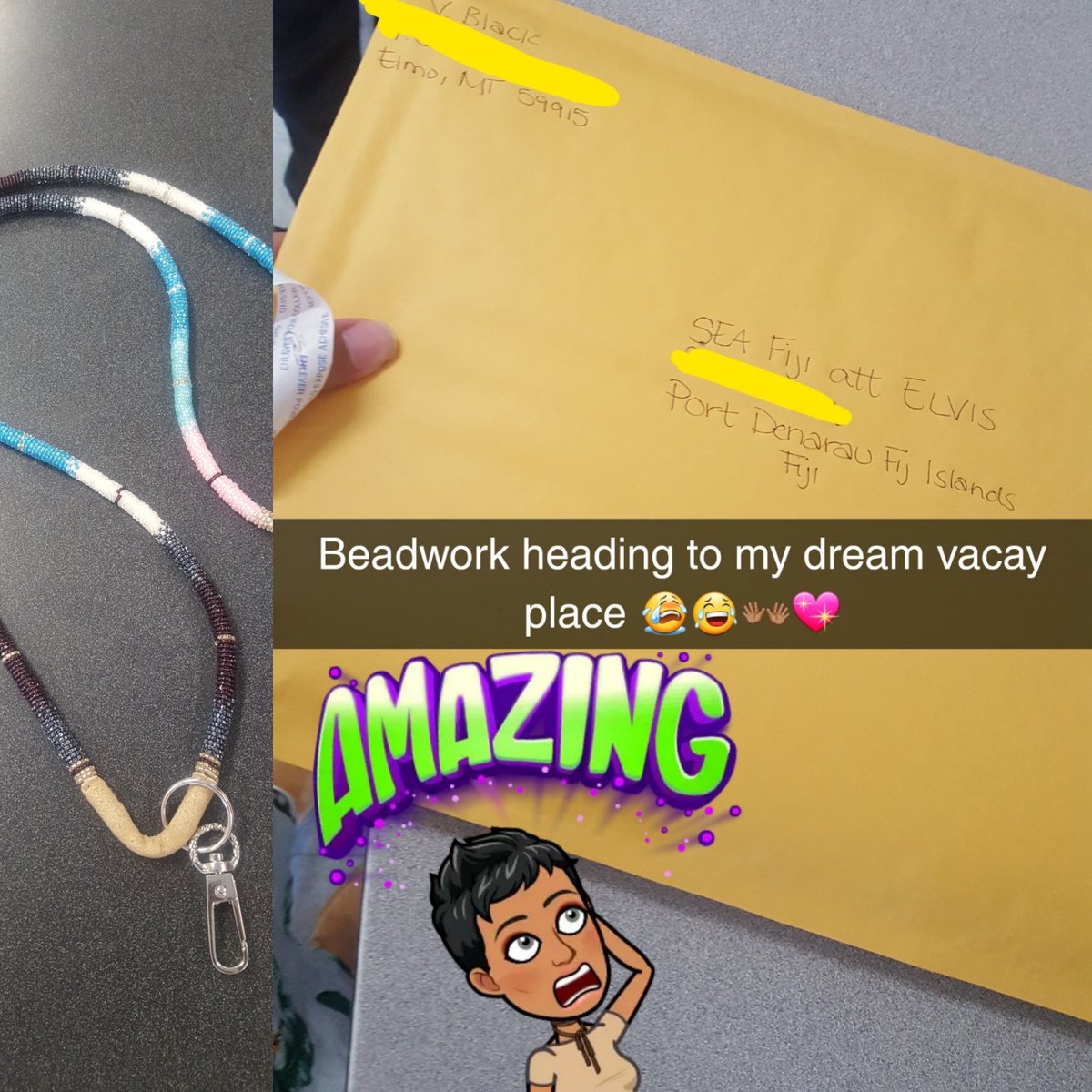 madalyn192003's tweet photo. My Babes work! On it's way to Fiji!! So Proud! #EddieSpears #NativeBeadwork #famouswork πππ https://t.co/0qbwajW0p3
