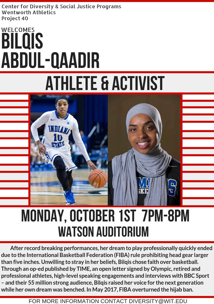 WITdiversity's tweet photo. Join us, @witproject40, & @witathletics in welcoming Bilqis Abdul-Qaadir!
Hear her speak this Monday, October 1st, at 7PM in Watson Auditorium. 📆🗣
Want to hear more of her story?
Check this out 👉🏽 https://t.co/9WZd4ZX8o4 https://t.co/WPdYtH9SgA