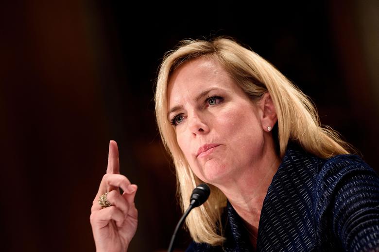 Slate's tweet image. Newly uncovered memo suggests Kirstjen Nielsen lied to Congress about family separation: slate.trib.al/krD9DYx