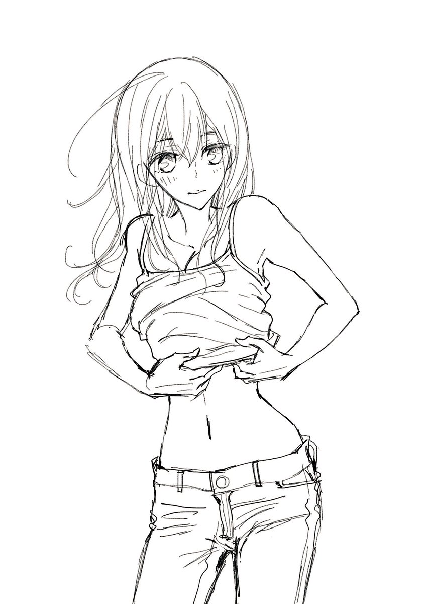 華谷艶 はなやえん 黒猫に甘噛み 巻発売中 電子版8 6発売 3話扉の 使わなかった方の栞イラスト O 扉で使われた方のｔシャツ 水着もエロ可愛いですが キャミソール デニムの組み合わせもキュンとくるものがあって好きです