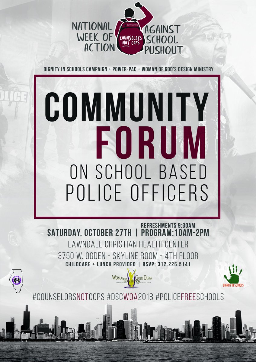 RacialJsticeNow's tweet photo. We're joining @DignityinSchool, Womens of God's Design &amp; @COFIOnline for this nat'l week of action event in Chicago! See you there @J4J_USA @brothajitu @BeatrizBeckford @dwhinspires @mpfefferkorn42 #MaternalJustice #CounselorsNotCops https://t.co/lXEzMAlZvY